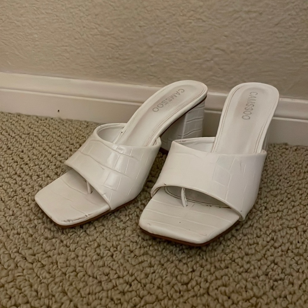 White Block Heeled Sandals